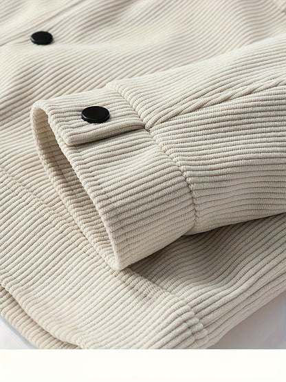 Men'S Plus Size Corduroy Bomber Jacket - Casual Workwear with Snap Buttons, Flap Pockets, and Polyester Lining - Machine Washable, Autumn & Spring Fashion, Casual Outerwear | Casual Jacket | Polyester Lining Jacket