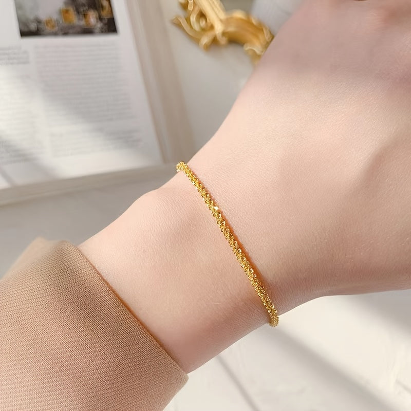 Women's 18K Golden-Plated Copper Sparkling Bracelet - Elegant & Cute Versatile Jewelry for Casual Attire, Parties, Valentine's Day Gift - Year-Round Accessory