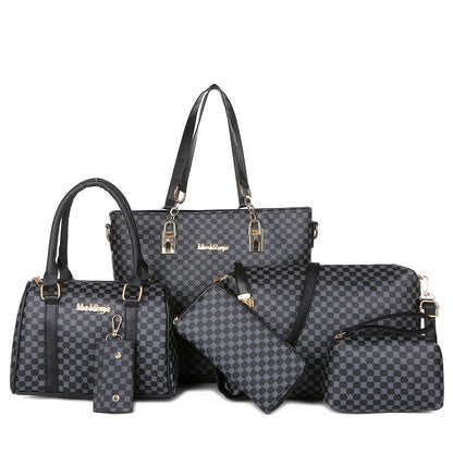 Fashion 6pcs Women's handbag set, geometric pattern, urban theme, zipper closure, polyester lining, edge paint.