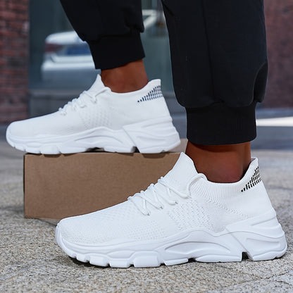 Men's Breathable Comfortable Casual Sneakers - White Low-Top Lace-Up Shoes with EVA Cushioned Sole for All-Season Outdoor Running & Daily Wear, Allseason Running | Minimalist Design | Comfortable Footwear