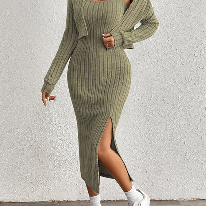 Simple y Fleece Two-Piece Dress and Jacket Set
