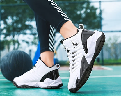 Men'S Trendy Casual Training Sneakers - Lightweight, Shock-Absorbing Running Shoes with Soft Rubber Sole, Breathable Fabric Lining, and Durable Synthetic Upper in White & Black, Lace-Up Design, Athletic Footwear | Modern Snea