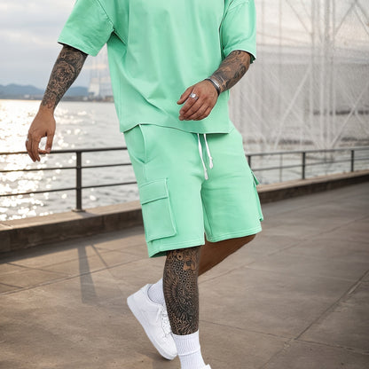 Summer Heavyweight FOG Color Earth Tone Short Sleeve Shorts Streetwear Loose Fashion Set
