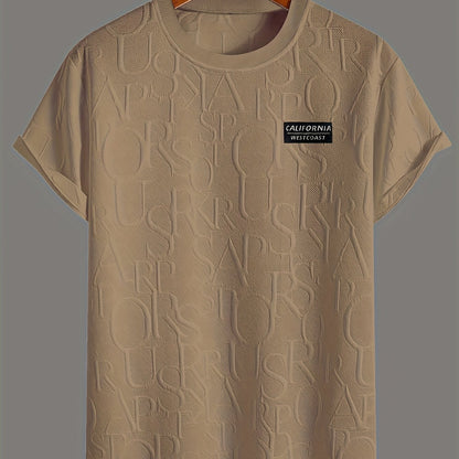 Men's Summer Casual Short Sleeve T-Shirt - Relaxed Fit Round Neck with Vertical Letter Print & Elastic Cuffs, Breathable Fabric for Daily Wear, Commuting & Outdoor Activities, Shirts for Summer