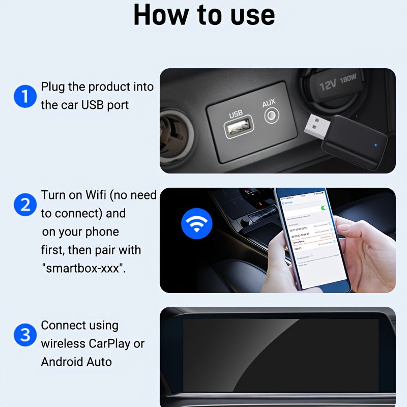 2-in-1 Wireless CarPlay & Android Auto AI Box, Compatible with 99% Original Cars – Wired to Wireless Conversion (2.4~5.0 GHz WiFi5), Stylish and Portable for iPhone iOS 10+ / Android 11+ Devices