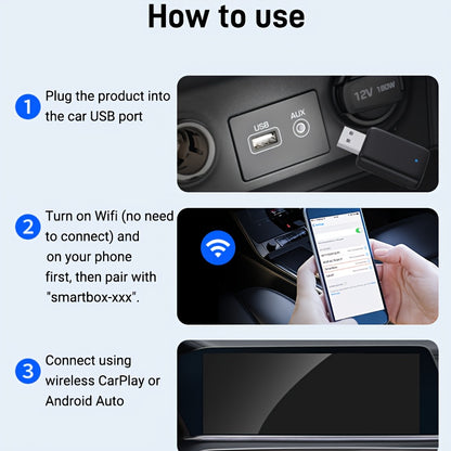 2-in-1 Wireless CarPlay & Android Auto AI Box, Compatible with 99% Original Cars – Wired to Wireless Conversion (2.4~5.0 GHz WiFi5), Stylish and Portable for iPhone iOS 10+ / Android 11+ Devices