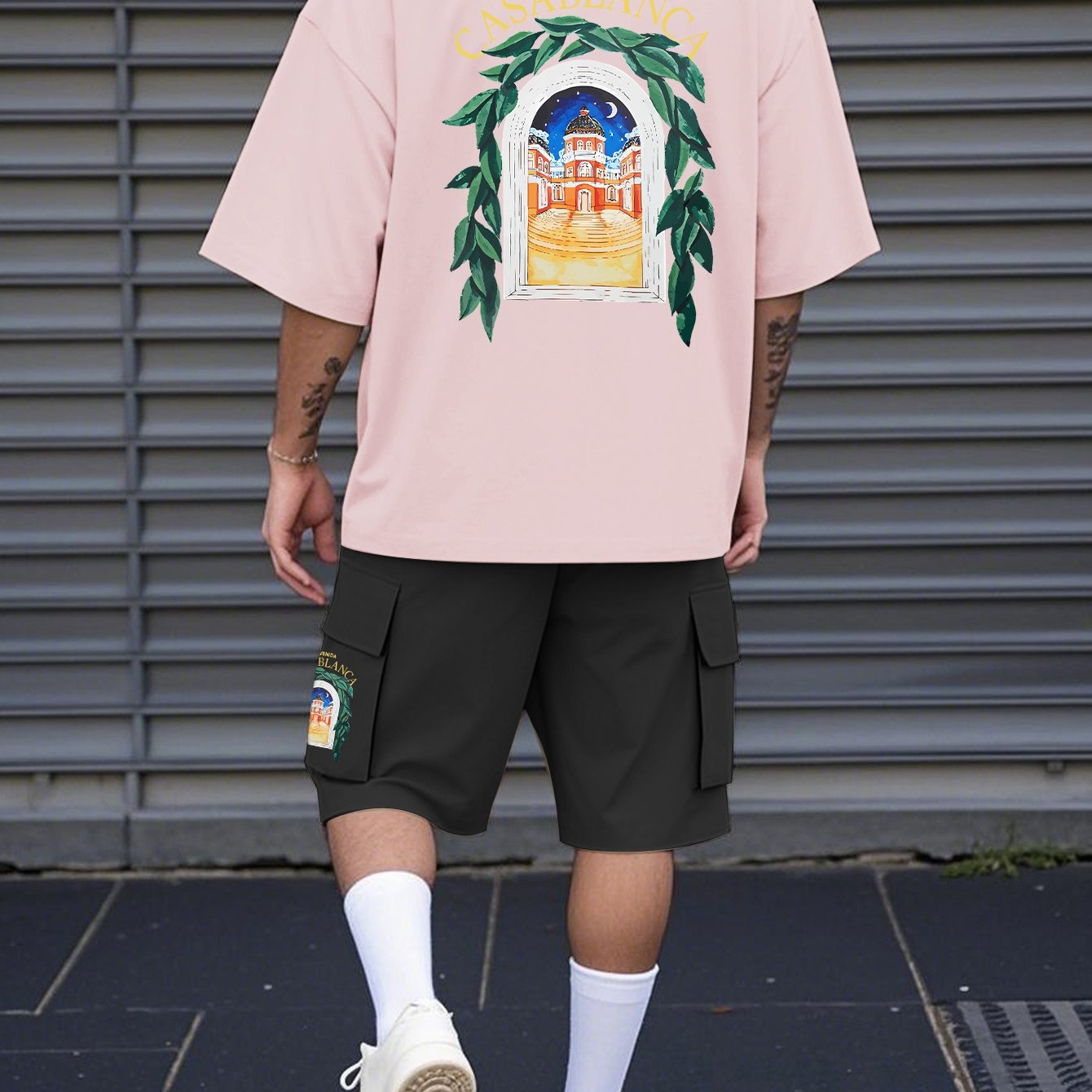 New Loose-Fitting Breathable Men'S Round Neck Short-Sleeved T-Shirt And Workwear Style Multi-Pocket Shorts Set Summer Leisure Sports Two-Piece Suit, Fashionable Sports Casual Versatile Tops And Pants for Men And Women