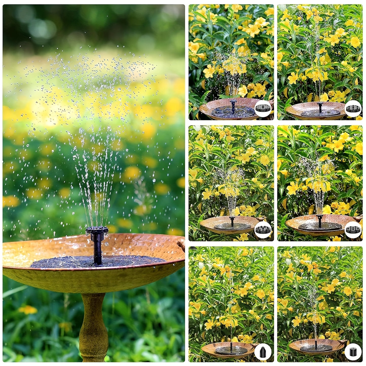 High-quality solar fountain pump with 6 replaceable nozzles - suitable for bird baths, gardens, ponds, fish tanks, aquariums, and outdoor landscape decoration, floating design for easy maintenance, garden gift!