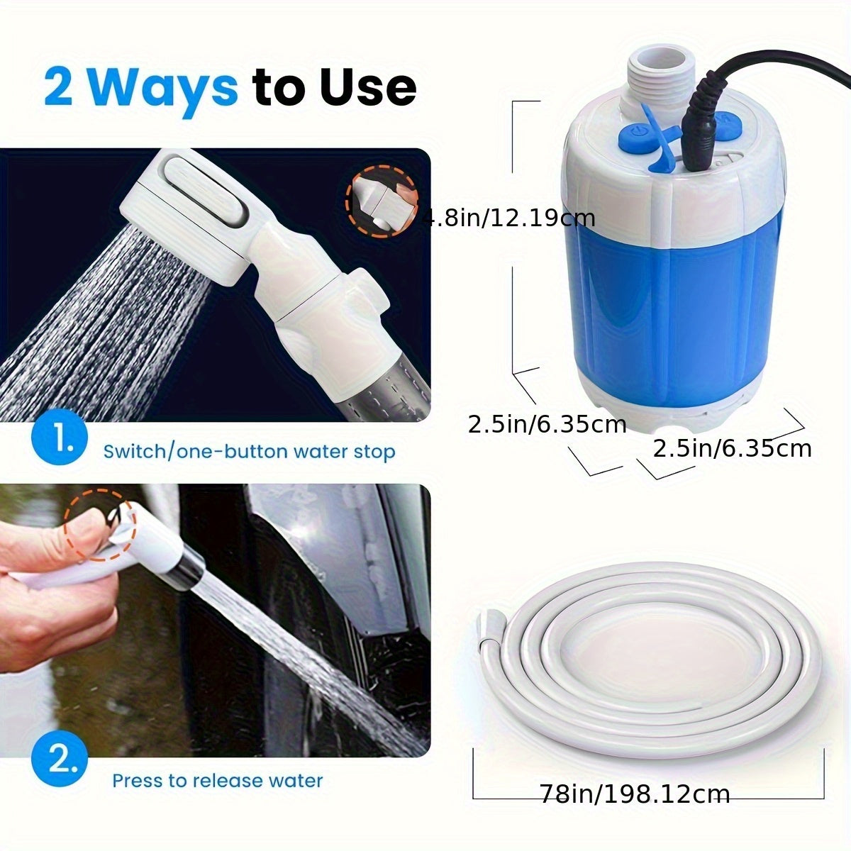 Upgraded Electric Shower Pump with Intelligent Digital Display - USB-Powered Portable Camping Shower, Heavy-Duty Electric Cleaning Pump with Multiple Spray Modes & Fast Pumping for RV, Boat, Outdoor, Travel - Compact Cleaning