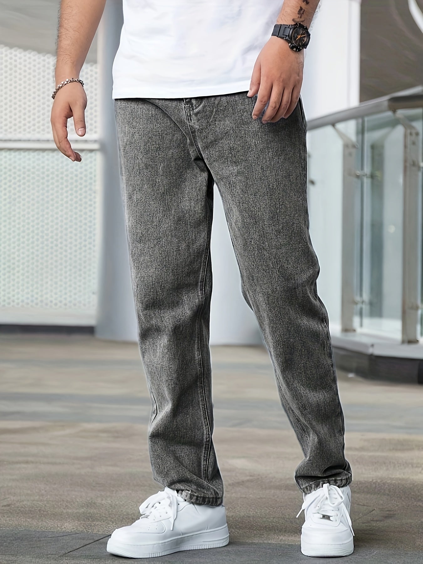 Men's Casual Stretch Denim Pants - Classic Regular Fit, Water-Washed Texture, All-Season Comfort, Machine Washable Solid Color Jeans for Casual Attire, Casual Casual Attire | Classic Blue Jeans | Easycare Jeans