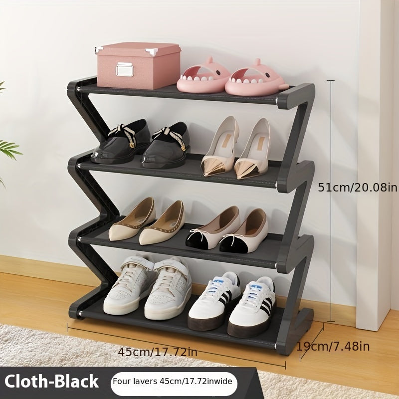 4-Tier Free Standing Shoe Rack - Z-Shaped Stackable Shoe Organizer with Metal Frame & Plastic Shelves, No-Tool Assembly, 4kg Capacity, Space-Saving Floor Mount Storage for Entryway, Living Room, Dorm - Durable Home & Dorm Roo