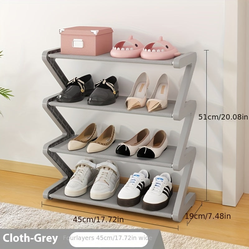 4-Tier Free Standing Shoe Rack - Z-Shaped Stackable Shoe Organizer with Metal Frame & Plastic Shelves, No-Tool Assembly, 4kg Capacity, Space-Saving Floor Mount Storage for Entryway, Living Room, Dorm - Durable Home & Dorm Roo