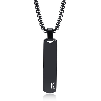 Letter Necklace Pendant Made of Stainless Steel, Featuring a Laser-Etched Design of 26 Letters, Polished for a Stylish 3D Rectangular Look, Suitable for Men.