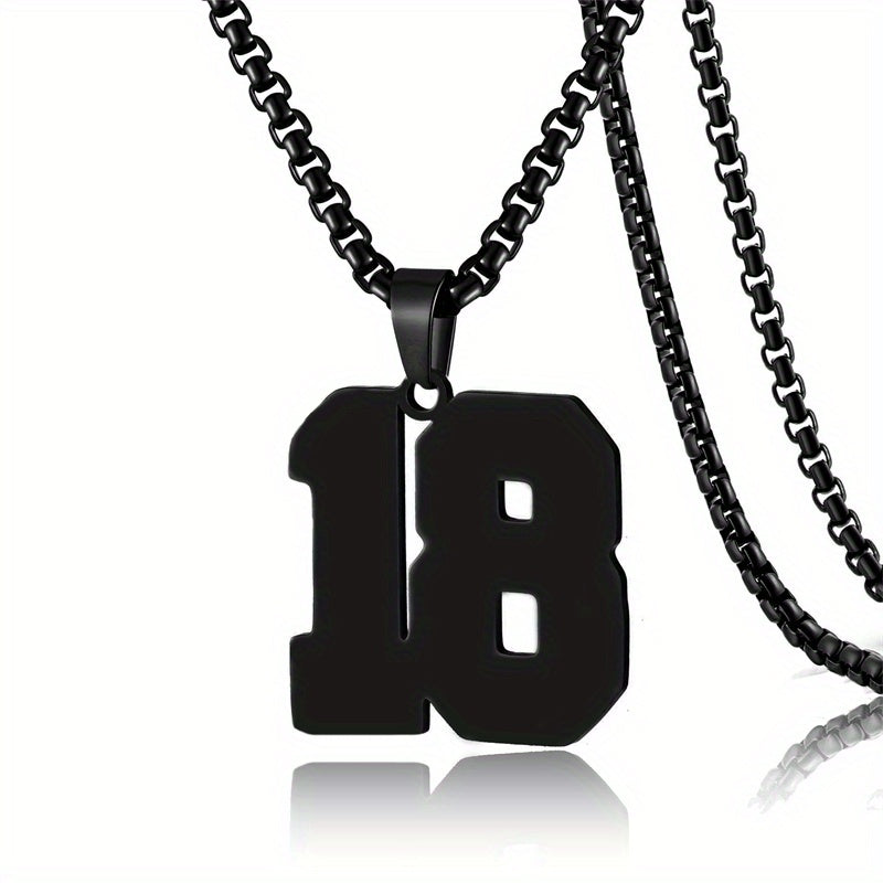 0-19 Men Athletes Number Pendant Necklace Stainless Steel Sports Number Pendant Long Chain Necklaces for Boys Baseball/Basketball/Football Team Jewelry Gifts