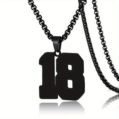 0-19 Men Athletes Number Pendant Necklace Stainless Steel Sports Number Pendant Long Chain Necklaces for Boys Baseball/Basketball/Football Team Jewelry Gifts