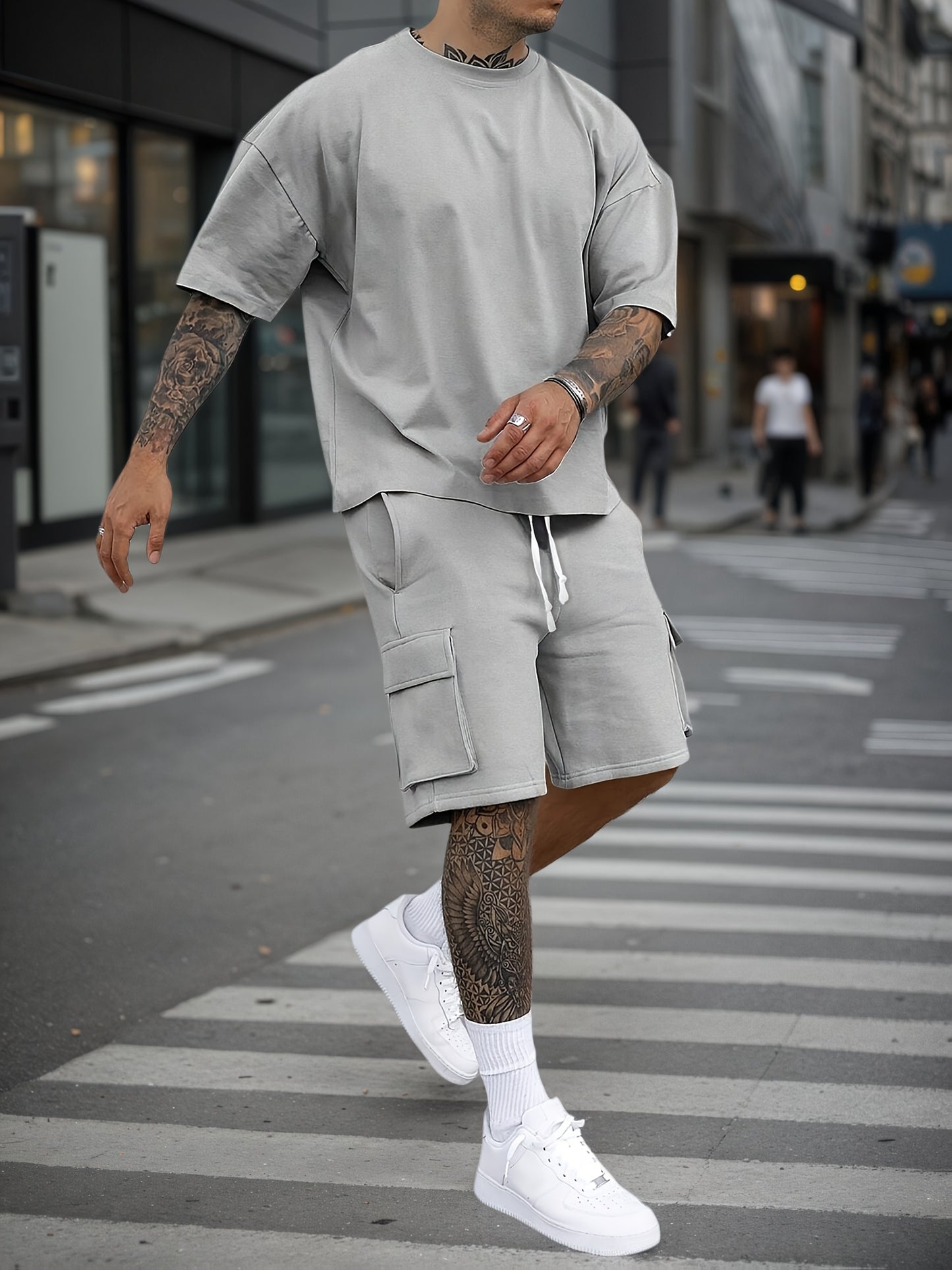 Summer Heavyweight FOG Color Earth Tone Short Sleeve Shorts Streetwear Loose Fashion Set