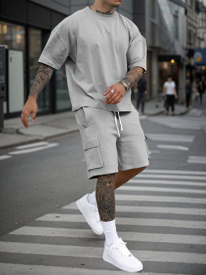 Summer Heavyweight FOG Color Earth Tone Short Sleeve Shorts Streetwear Loose Fashion Set