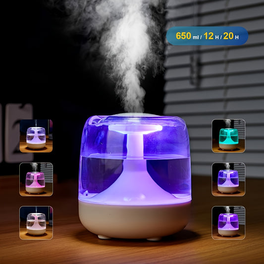 Colorful Acrylic Humidifier with Night Light - Continuous & Intermittent Spray, Essential Oil Diffuser, 7 Color LED Light, USB Powered, Ideal for Living Room, Bedroom, Office, Bedroom Humidifier | Modern Humidifier | Colorful