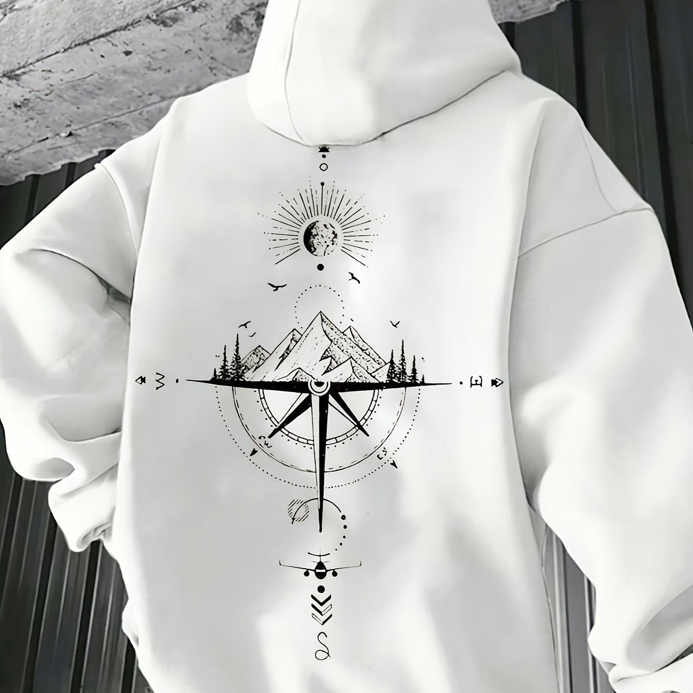 Men'S Autumn Winter for Galaxy Print Hooded Sweatshirt, French Terry Fleece, Polyester, Non-Stretch Knit Fabric, Loose Fit with Pocket Detail, Casual Sports Style Hooded Pullover