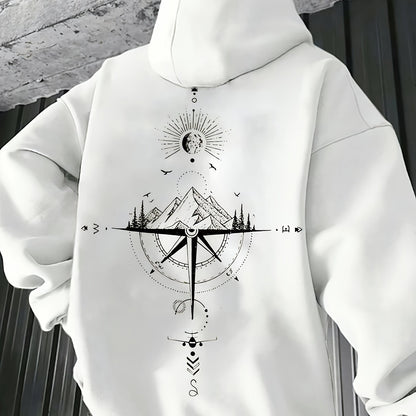 Men'S Autumn Winter for Galaxy Print Hooded Sweatshirt, French Terry Fleece, Polyester, Non-Stretch Knit Fabric, Loose Fit with Pocket Detail, Casual Sports Style Hooded Pullover