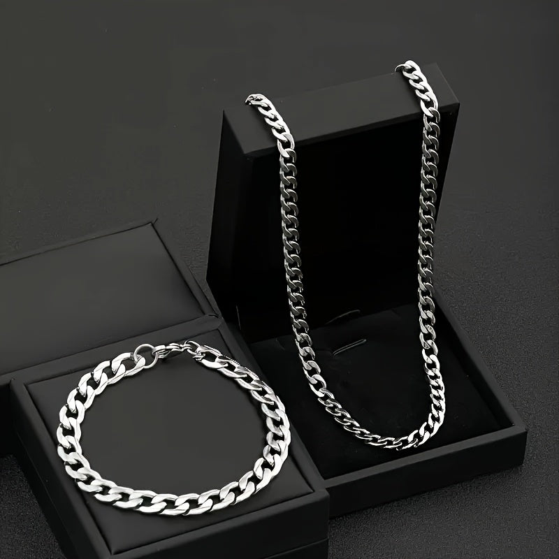 2pcs Hip-Hop Y2K Style Stainless Steel Necklace and Bracelet Set - Men's Necklace - Unisex Fashion Jewelry