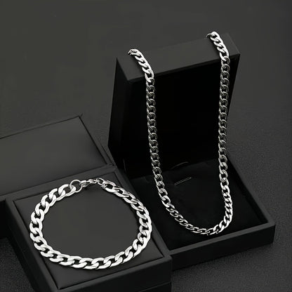2pcs Hip-Hop Y2K Style Stainless Steel Necklace and Bracelet Set - Men's Necklace - Unisex Fashion Jewelry