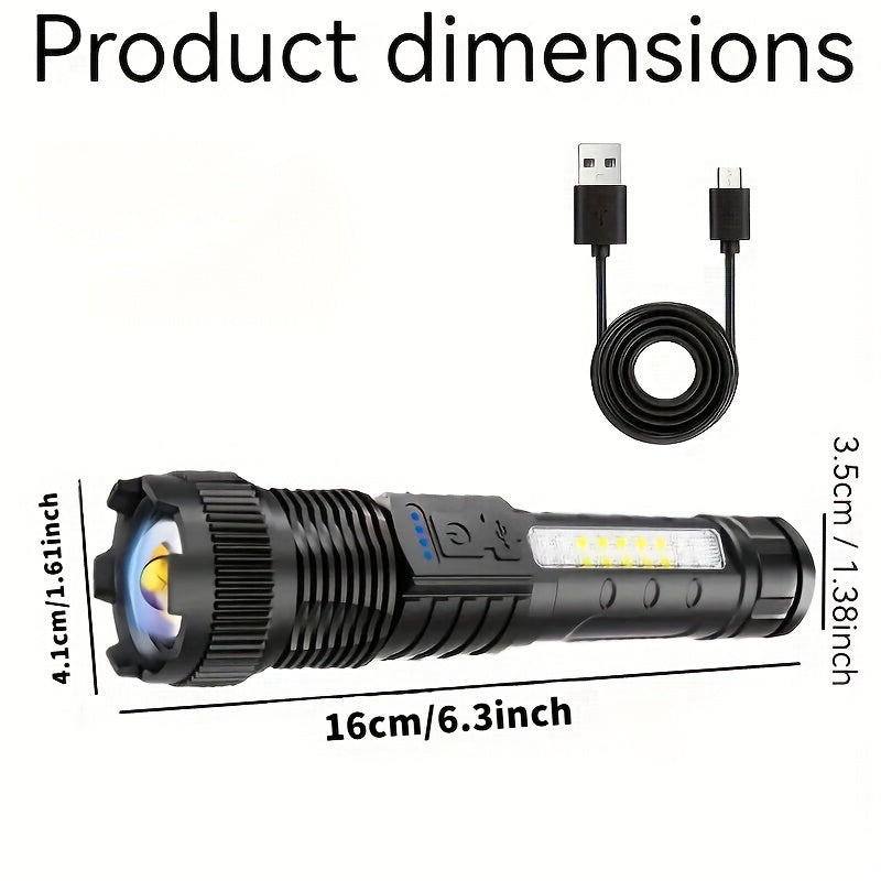 A Multifunctional Outdoor Flashlight, Featuring a Super Bright Telescopic Zoom, Rechargeable Camping Light, Suitable for Travel, Camping, Hiking, Fishing, And Emergencies.