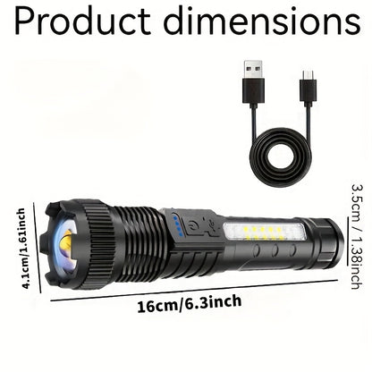 A Multifunctional Outdoor Flashlight, Featuring a Super Bright Telescopic Zoom, Rechargeable Camping Light, Suitable for Travel, Camping, Hiking, Fishing, And Emergencies.