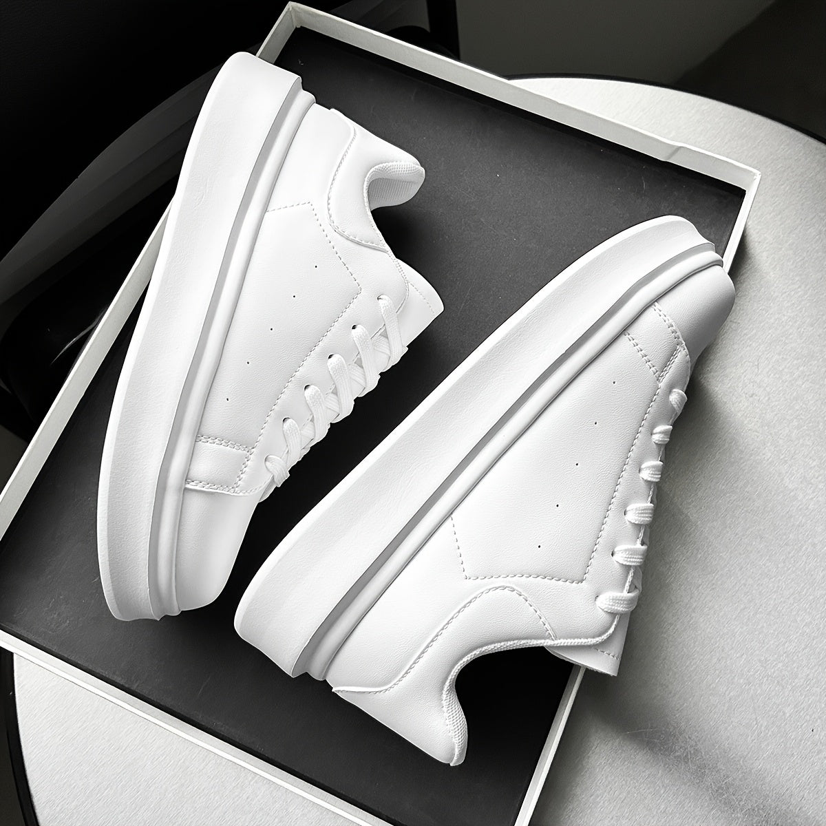 Men'S Classic Solid Color Thick Sole White Shoes, Casual Skateboard Sneakers, Korean Style Versatile Fashion Trend, Lightweight Comfortable Durable Casual Sports Shoes
