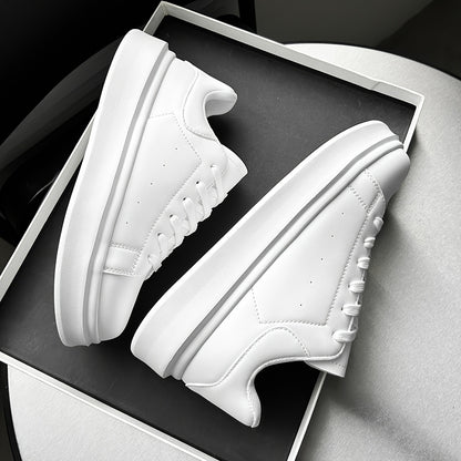 Men'S Classic Solid Color Thick Sole White Shoes, Casual Skateboard Sneakers, Korean Style Versatile Fashion Trend, Lightweight Comfortable Durable Casual Sports Shoes