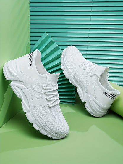 Men's Breathable Comfortable Casual Sneakers - White Low-Top Lace-Up Shoes with EVA Cushioned Sole for All-Season Outdoor Running & Daily Wear, Allseason Running | Minimalist Design | Comfortable Footwear