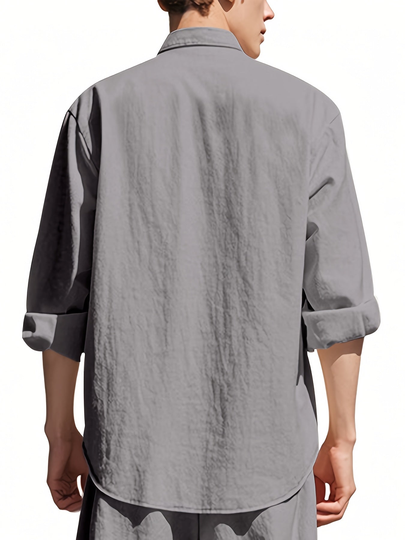 Men's Lightweight 95% Linen Shirt - Breathable Summer Casual Button-Up with Stand Collar, Regular Fit for Beach & Urban Wear, Solid Color