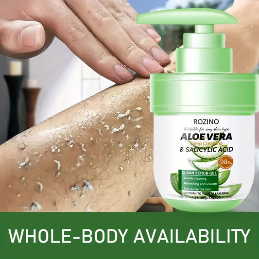 ROZINO 100g Aloe Vera & Salicylic Acid Exfoliating Gel - Hypoallergenic Formula for All Light Beige Types, Gentle Exfoliation with Natural Ingredients, Suitable for Face, Hands, Elbows, Legs & Feet, Smooth Texture for Soft, G