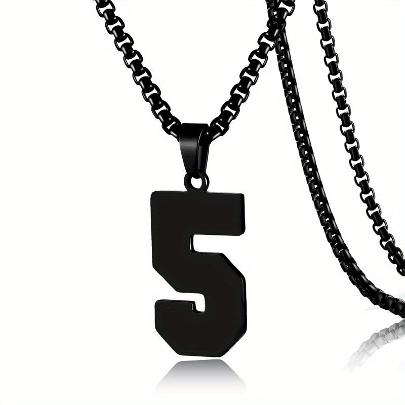 0-19 Men Athletes Number Pendant Necklace Stainless Steel Sports Number Pendant Long Chain Necklaces for Boys Baseball/Basketball/Football Team Jewelry Gifts