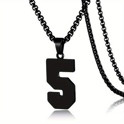 0-19 Men Athletes Number Pendant Necklace Stainless Steel Sports Number Pendant Long Chain Necklaces for Boys Baseball/Basketball/Football Team Jewelry Gifts