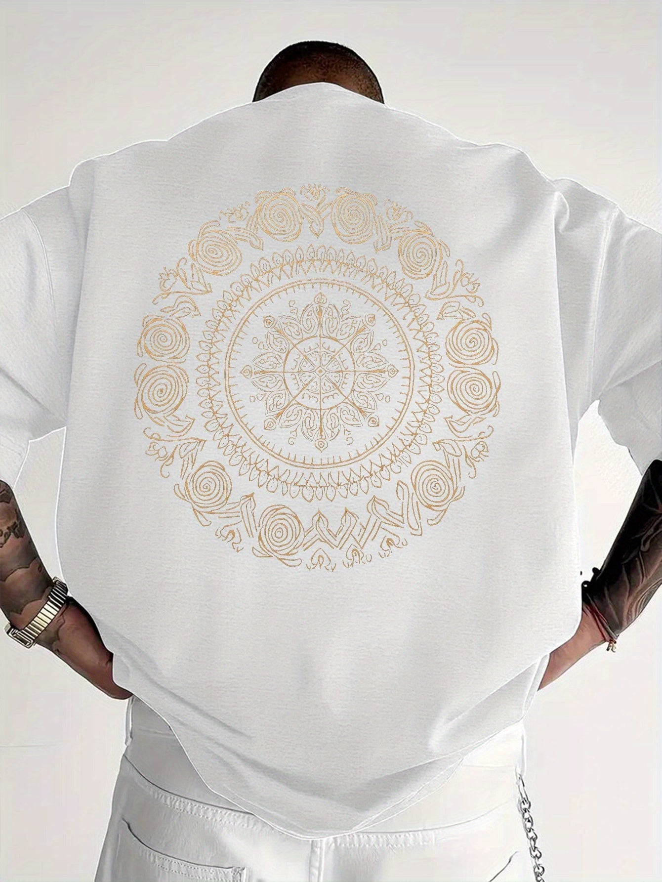 Men'S Golden Mandala Graphic T-Shirt - Breathable Moisture-Wicking Short Sleeve Tee for Summer, Casual Comfort Fit with Intricate Design, Summer Casual Wear | Mandala Print Top | Comfortable Fit Shirt