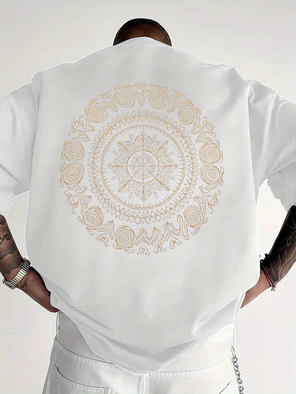 Men'S Golden Mandala Graphic T-Shirt - Breathable Moisture-Wicking Short Sleeve Tee for Summer, Casual Comfort Fit with Intricate Design, Summer Casual Wear | Mandala Print Top | Comfortable Fit Shirt