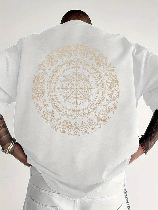 Men'S Golden Mandala Graphic T-Shirt - Breathable Moisture-Wicking Short Sleeve Tee for Summer, Casual Comfort Fit with Intricate Design, Summer Casual Wear | Mandala Print Top | Comfortable Fit Shirt