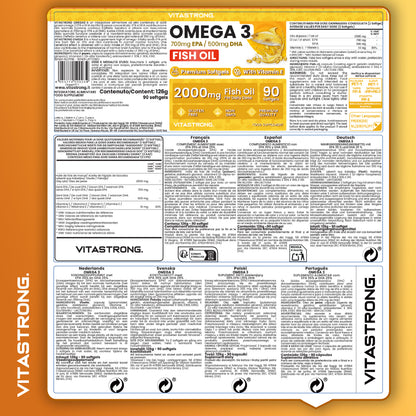 Omega-3 Fish Oil 2000mg High Potency with Vitamin E, Unflavored – Omega-3 Fish Oil with 700mg EPA & 500mg DHA, Pure Omega-3 Supplement for Heart, Brain & Vision Health