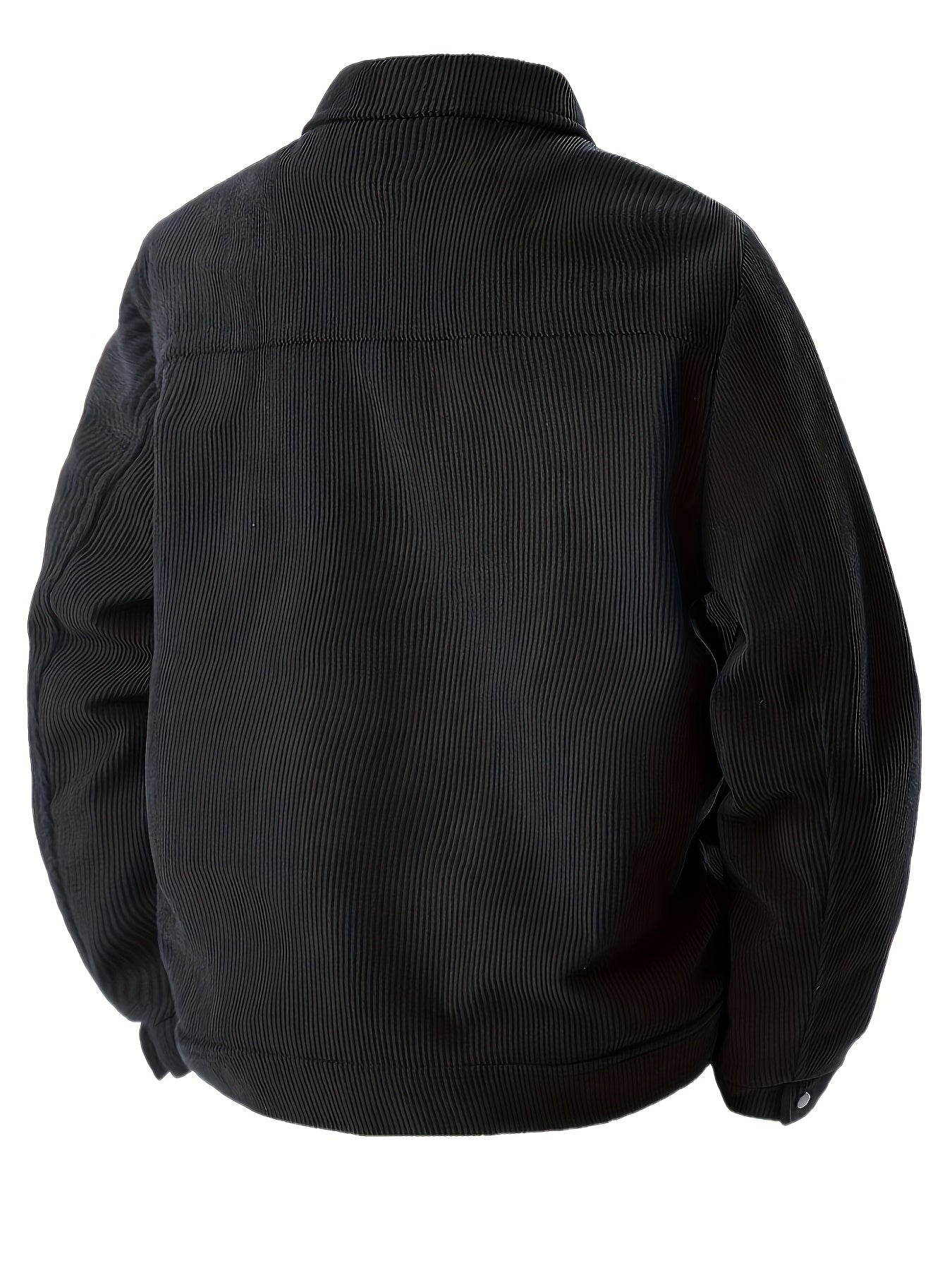 Men'S Plus Size Corduroy Bomber Jacket - Casual Workwear with Snap Buttons, Flap Pockets, and Polyester Lining - Machine Washable, Autumn & Spring Fashion, Casual Outerwear | Casual Jacket | Polyester Lining Jacket