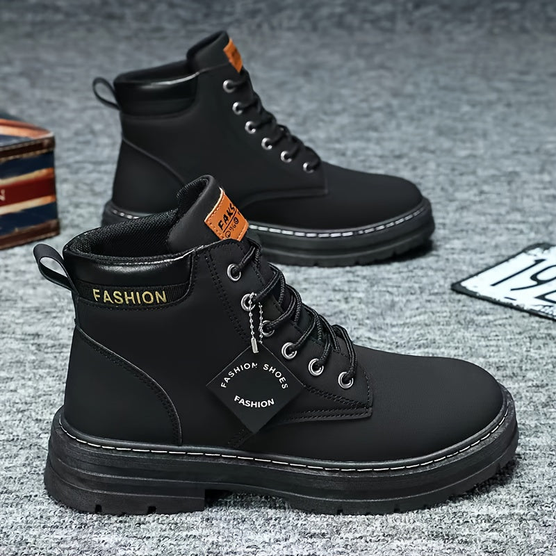 KOONEXY Men'S Fashion Ankle Boots - Upper, PVC Sole, Lace-Up, Round Toe, Short Ankle Boots for Casual & Sporty Wear, All-Season Comfort, Casual Footwear, Sporty Boot Design, Fabric Lined Interior