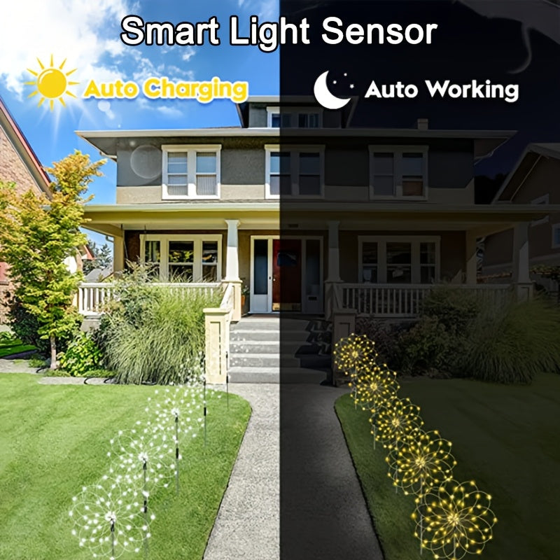 FACHOI Solar Garden Lights, 420LED Firework Design, 8 Lighting Modes,, Intelligent Sensor Switch, Outdoor Decor for Patio, Walkway, Pathway, Party, Wedding - 360/200/60 LED Options, Solar Powered Lighting, Outdoor Lighting |