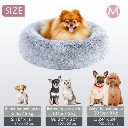 Calming Dog & Cat Bed, Donut Cuddler Warming Cozy Soft Round Bed, Fluffy Faux Fur Plush Cushion Bed For Small Medium And Large Dogs And Cats (40.64cm/50.8cm/60.96cm/71.12cm/78.74cm/99.06cm) Christmas Gift