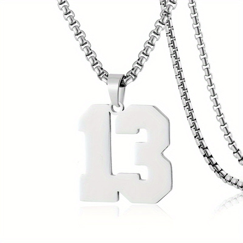 0-19 Men Athletes Number Pendant Necklace Stainless Steel Sports Number Pendant Long Chain Necklaces for Boys Baseball/Basketball/Football Team Jewelry Gifts