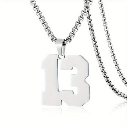 0-19 Men Athletes Number Pendant Necklace Stainless Steel Sports Number Pendant Long Chain Necklaces for Boys Baseball/Basketball/Football Team Jewelry Gifts