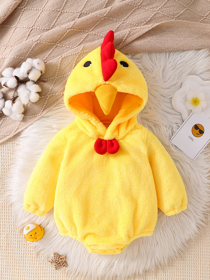 Soft and Warm Little Yellow Chick Onesie - Easy to Wear, Perfect for Little Ones, Cute Animal Design with Red Comb & Yellow Feather, Soft Fleece Material, Perfect for Cozy Outings, Adorable Outfit, Playful Wear, Comfortable W