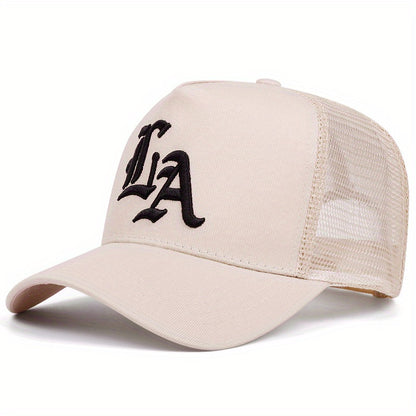 2025 New 'S Outdoor Sports Baseball Cap - Flat Top, Cool Bill Hip Hop Style, Polyester 100., Knit Fabric, Black with LA Logo, Cool Bill Style, Perfect for The Trendy Look of Hip Hop, Hip Hop Accessories