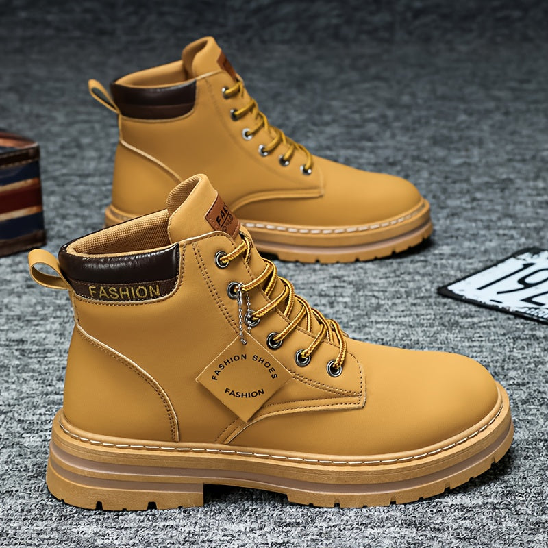 KOONEXY Men'S Fashion Ankle Boots - Upper, PVC Sole, Lace-Up, Round Toe, Short Ankle Boots for Casual & Sporty Wear, All-Season Comfort, Casual Footwear, Sporty Boot Design, Fabric Lined Interior