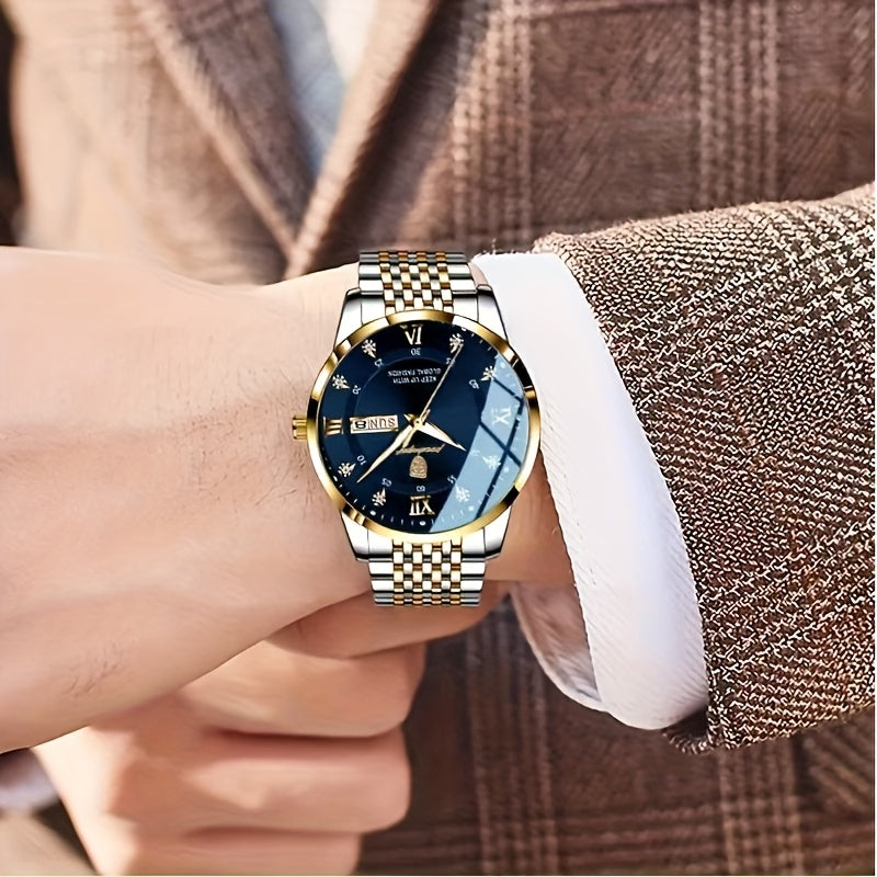 Men'S Luxury Casual Waterproof Luminous Calendar Round Pointer Quartz Watch