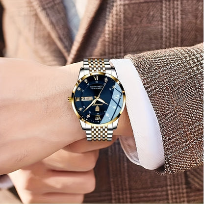 Men'S Luxury Casual Waterproof Luminous Calendar Round Pointer Quartz Watch